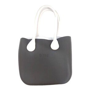 O BAG Womens Shoulder Tote Purse Gray & White‎ Rubber Removable Canvas Insert